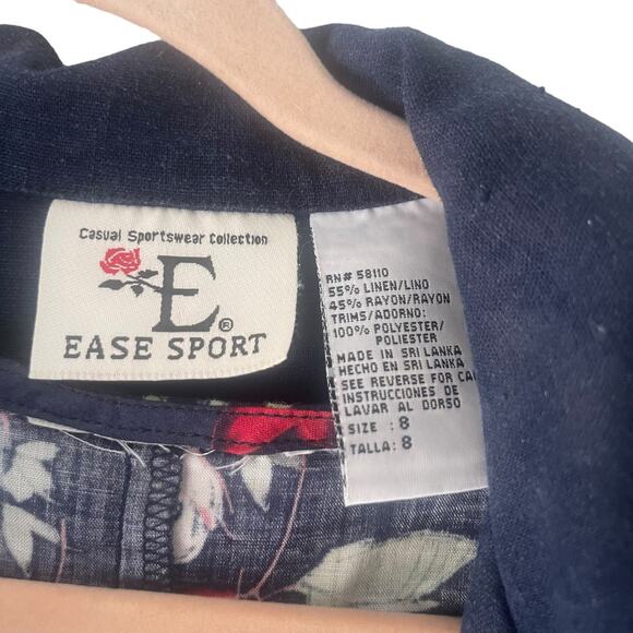 Ease Sport Vintage 90s Women's Size 8 Blue Floral Linen Blend Dress‎ & Cardigan - Picture 5 of 11